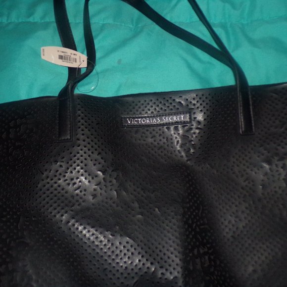Victoria's Secret nwt black tote bag open weave front  20x14" - Picture 3 of 4